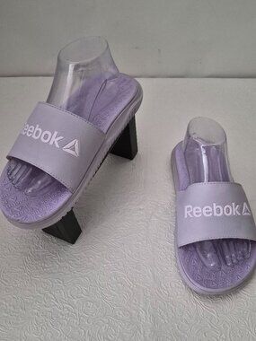 Reebok Womens 8 Purple Logo Slip On Pool Slides Sandals
